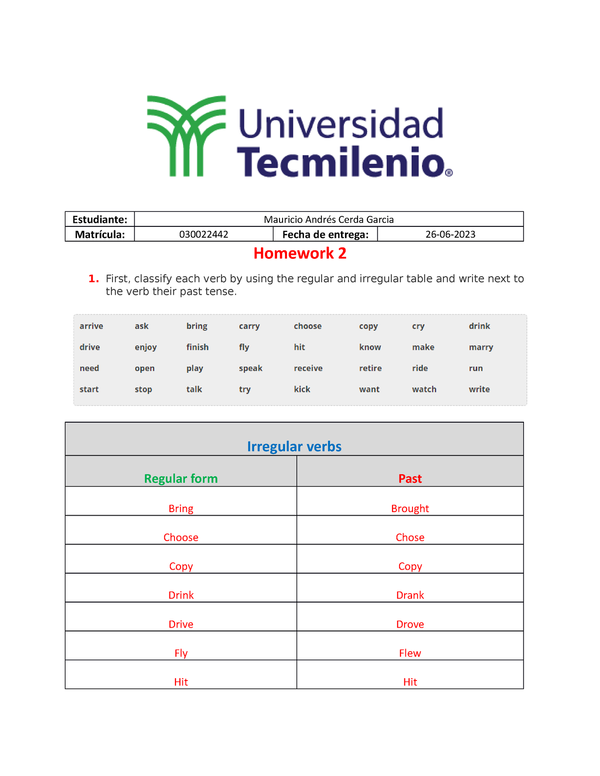 homework traducir al ingles