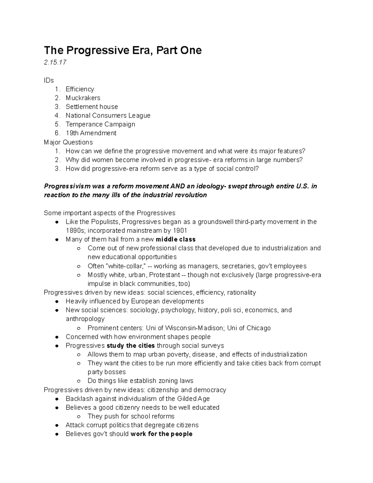 The Progressive Era, Part 22 - HIST 2204A - Modern American Civ (Lec In The Progressive Era Worksheet