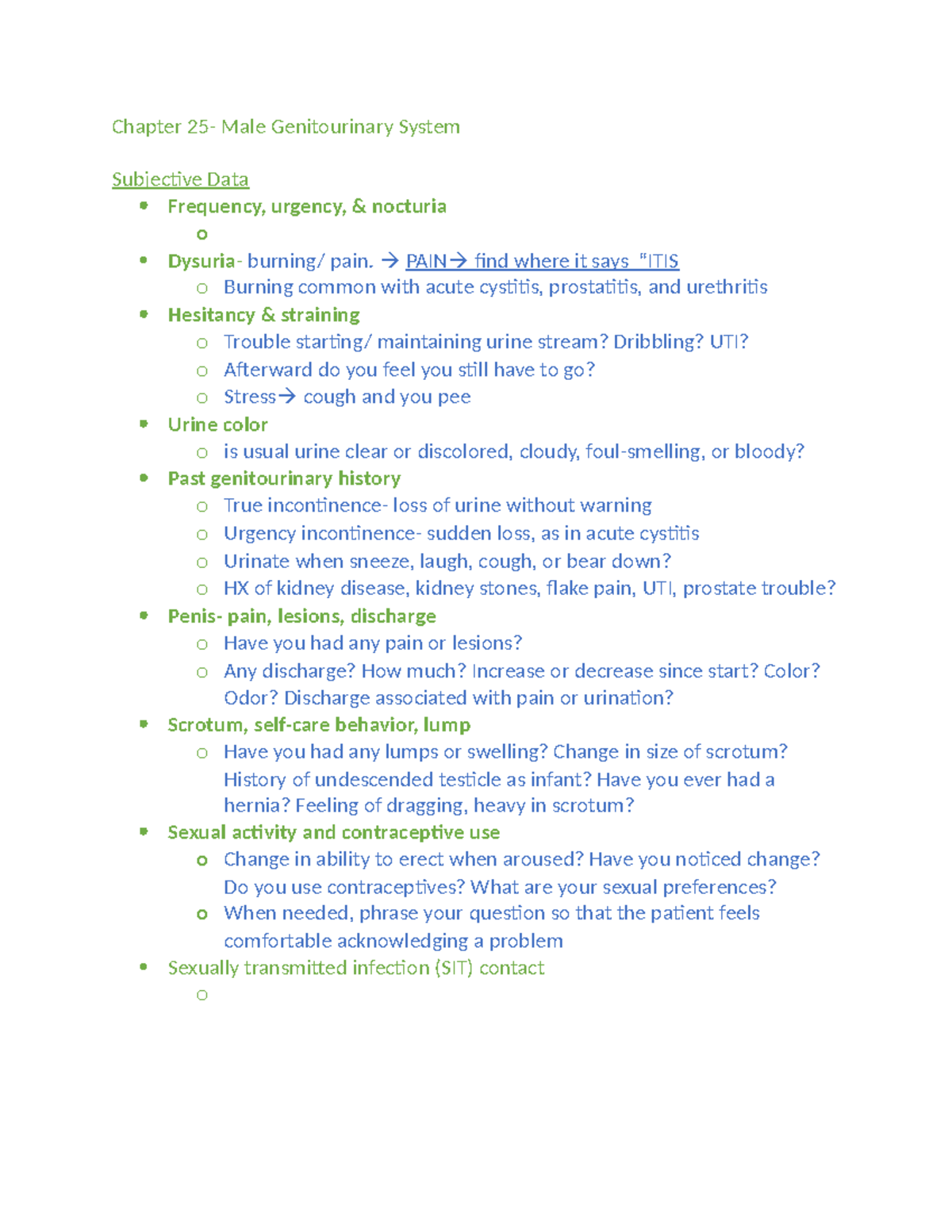 Penis probs: neuro - Chapter 25- Male Genitourinary System Subjective ...