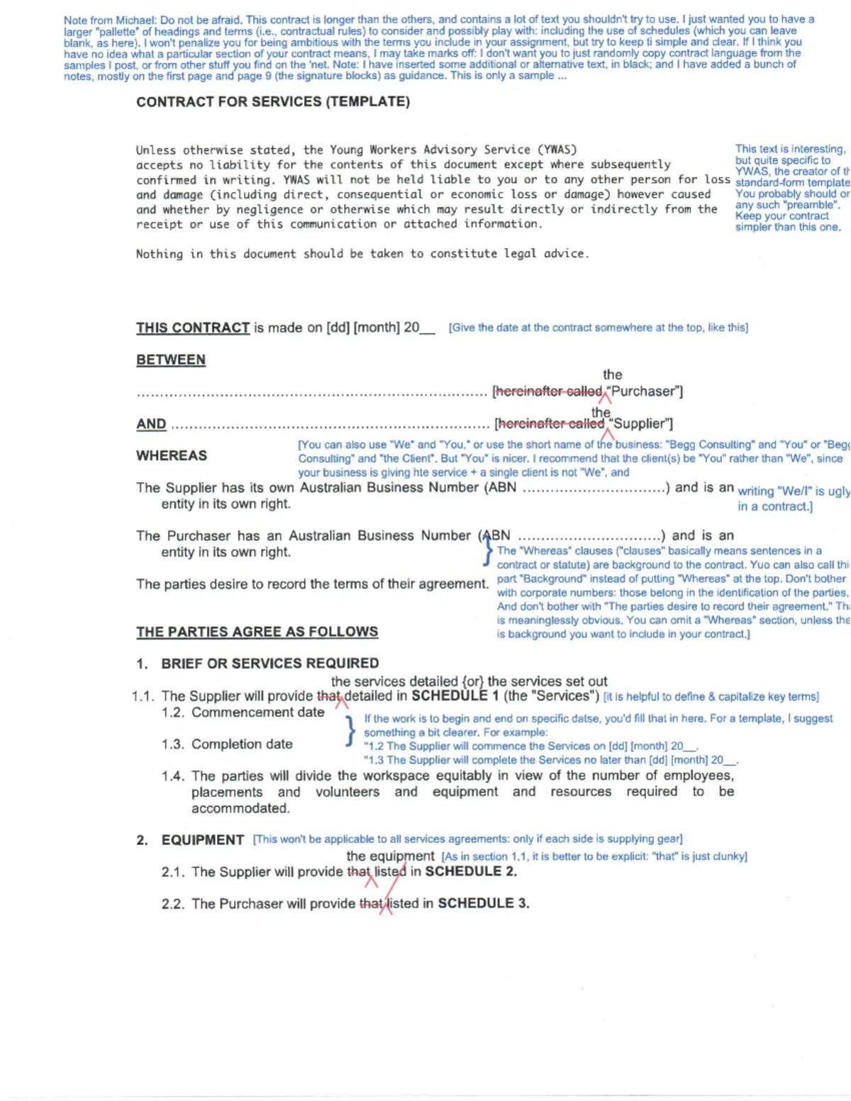 Example services agreement - BADM 107 - Studocu