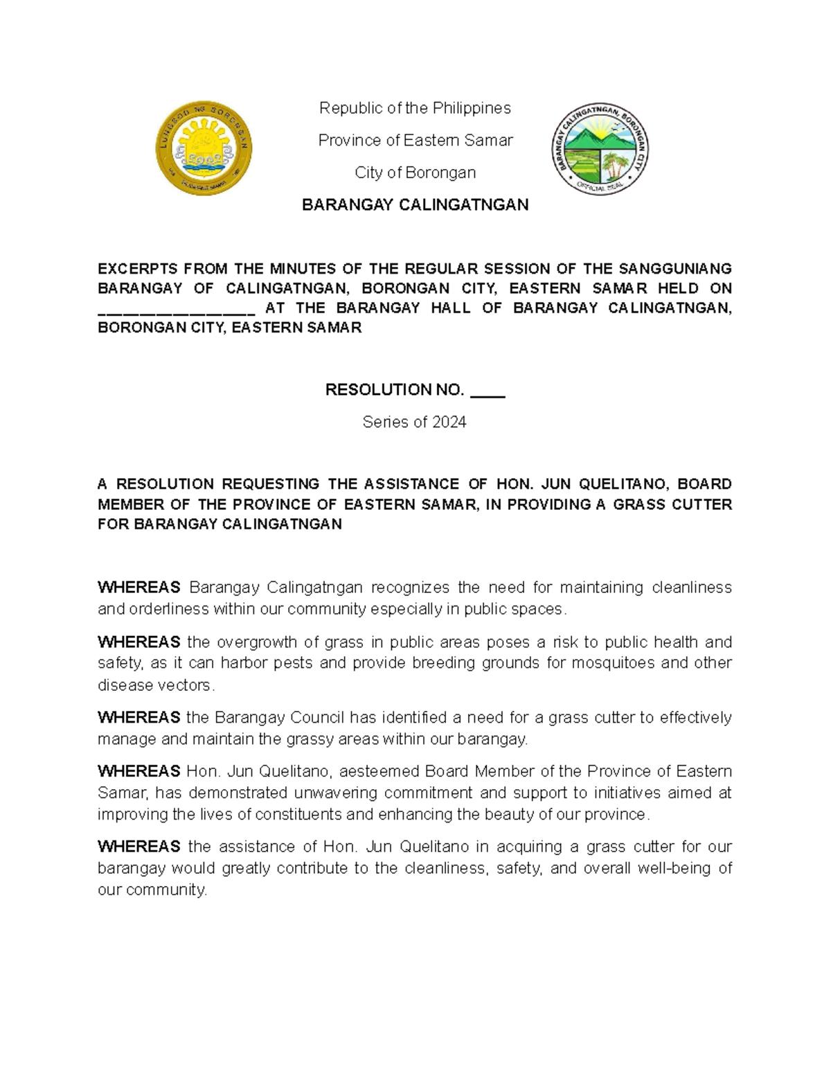 Resolution Grass Cutter - Republic of the Philippines Province of ...