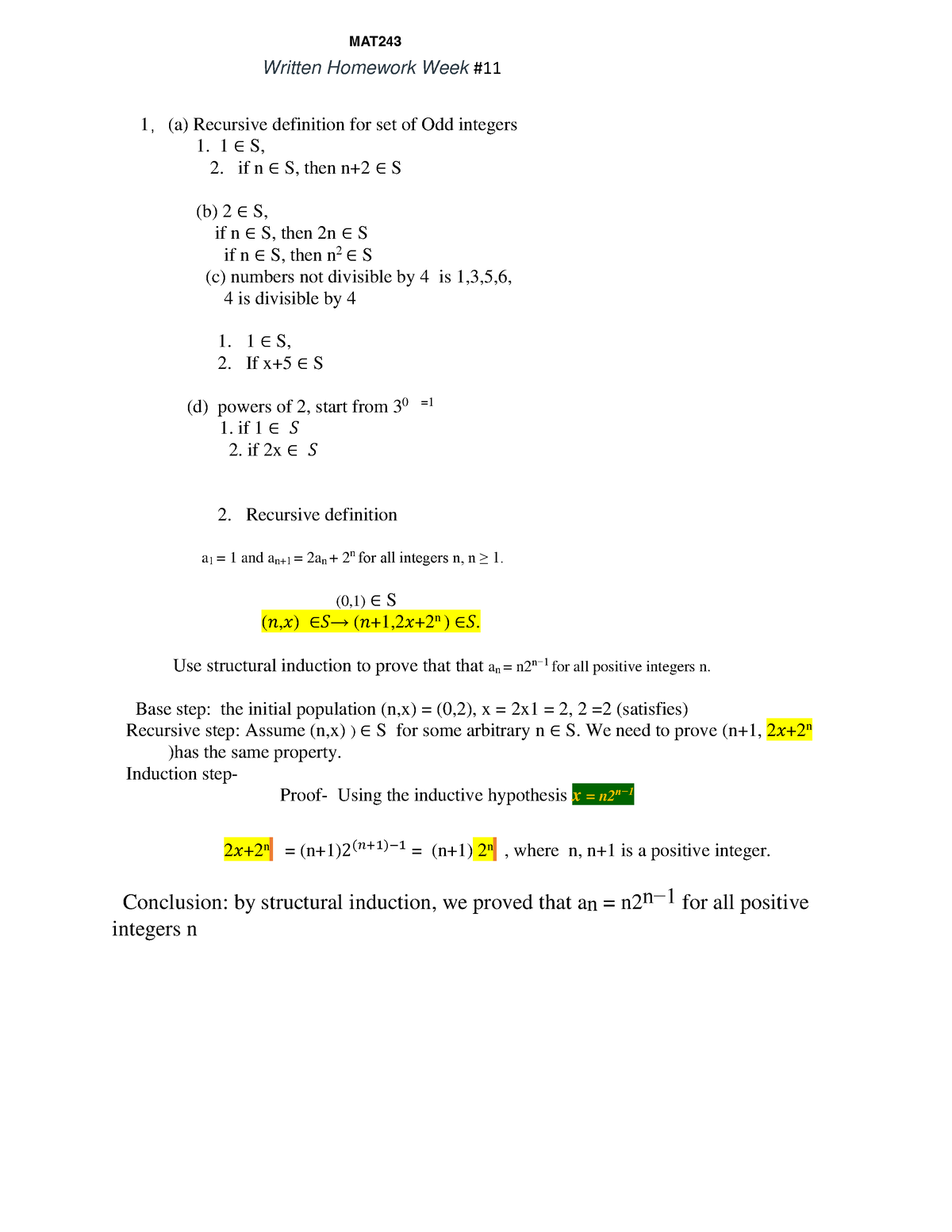Lecture 3 - 1 ，(a) Recursive definition for set of Odd integers 1. 1 * S,  2. if n * S, then n+2 * S - Studocu