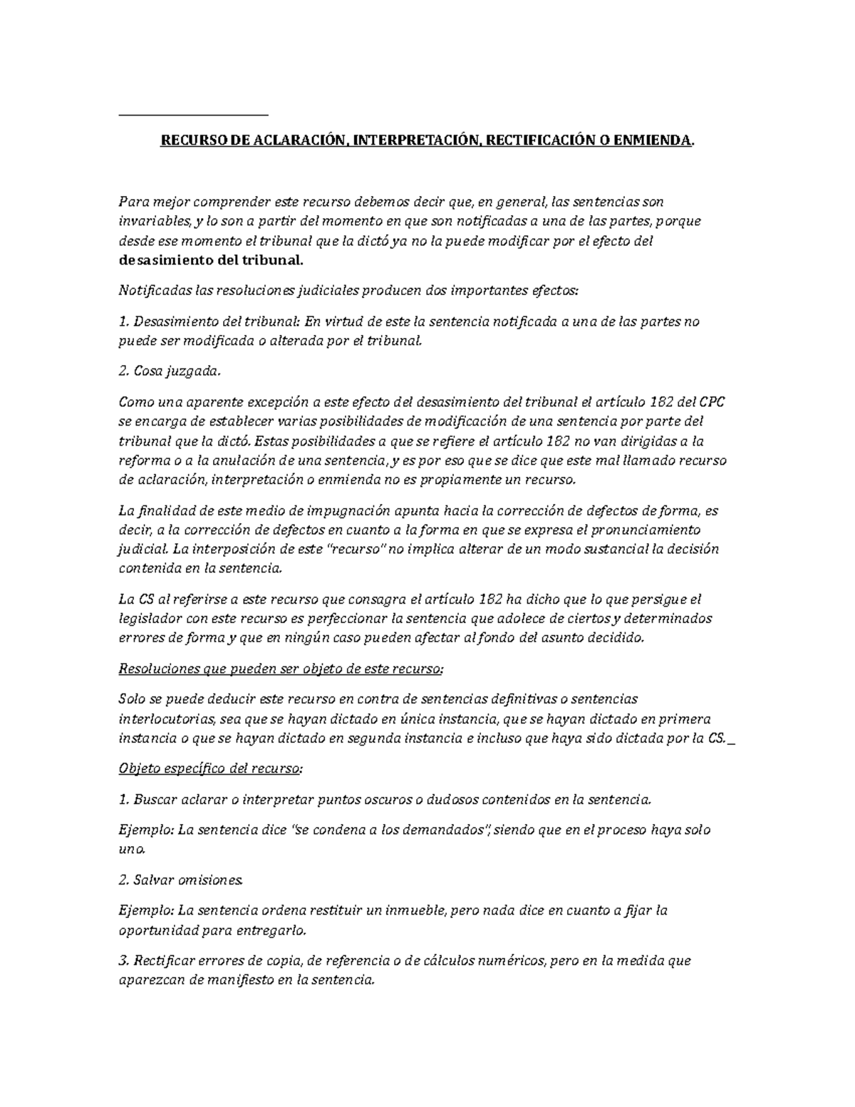 Recurso De Aclaracion, Rectificacion O Enmienda - RECURSO DE ACLARACIÓN ...