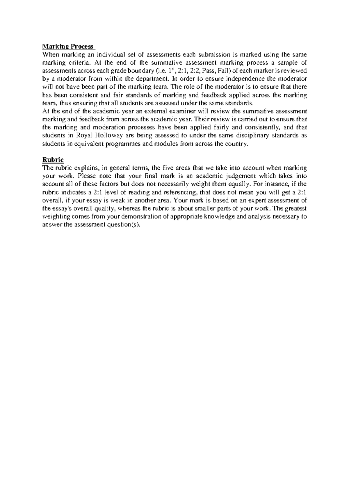 Marking Process and Rubric - Marking Process When marking an individual ...