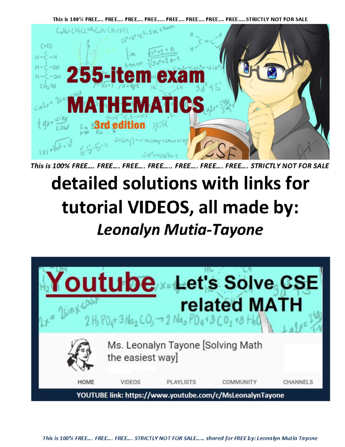 255 item Mathematics with detailed solutions - This is 100% FREE ...
