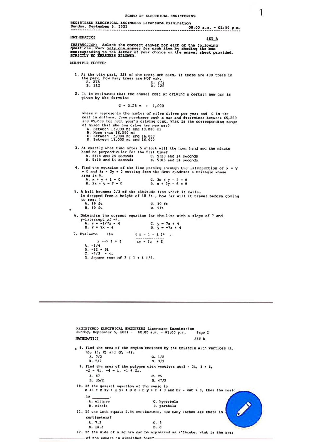 REE-MATH-2021 - Problem solving - BS EE - Studocu