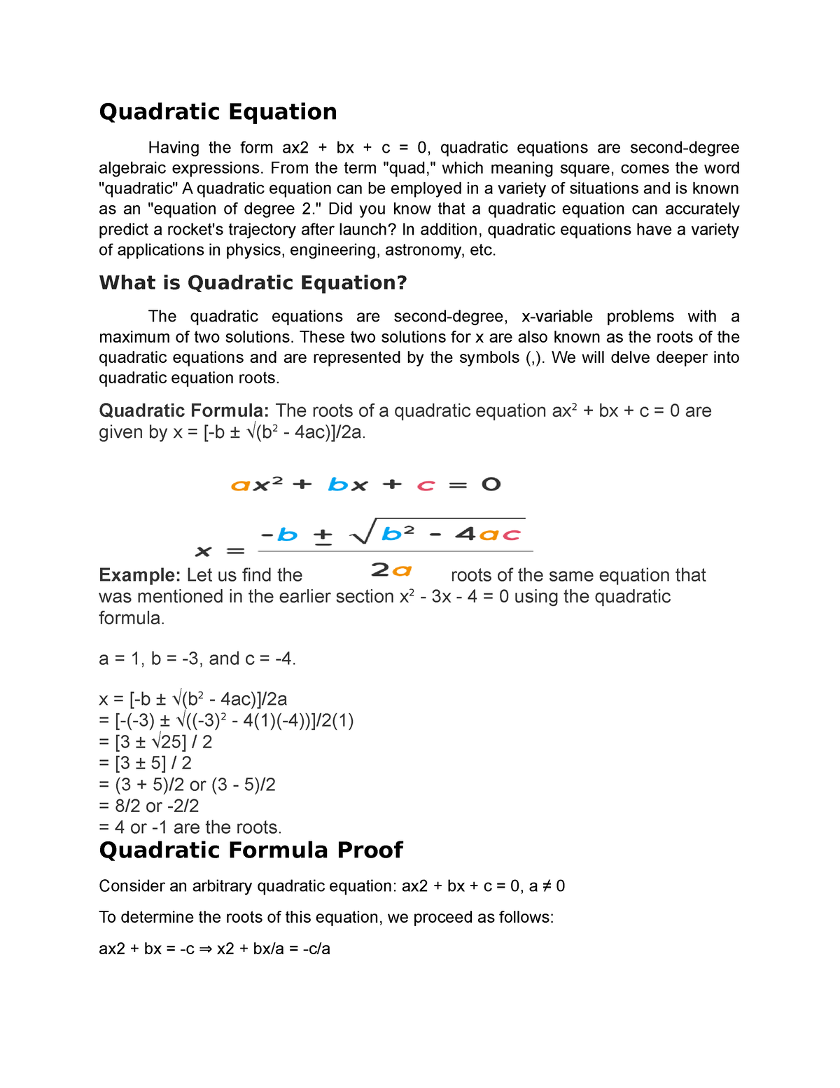 Quadratic Equation for Grade 9 - Quadratic Equation Having the form ax2 ...