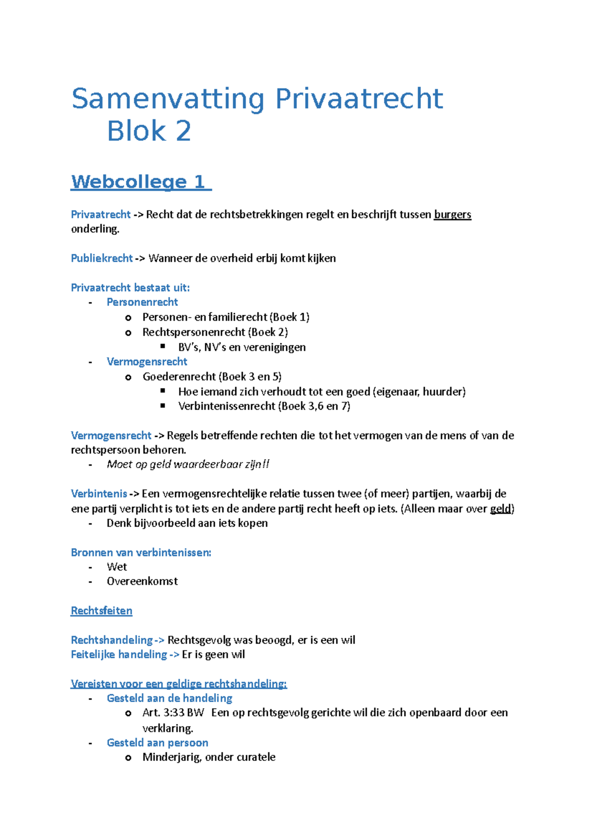 Aantekeningen En Leerdoelen Blok 2 - Samenvatting Privaatrecht Blok 2 ...