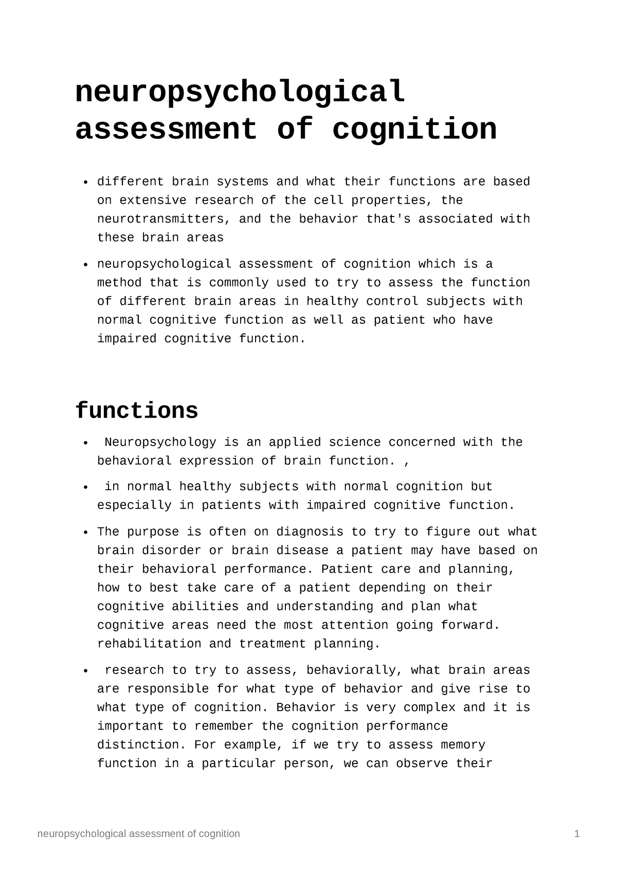 Neuropsychological Assessment Of Cognition - Functions Neuropsychology ...