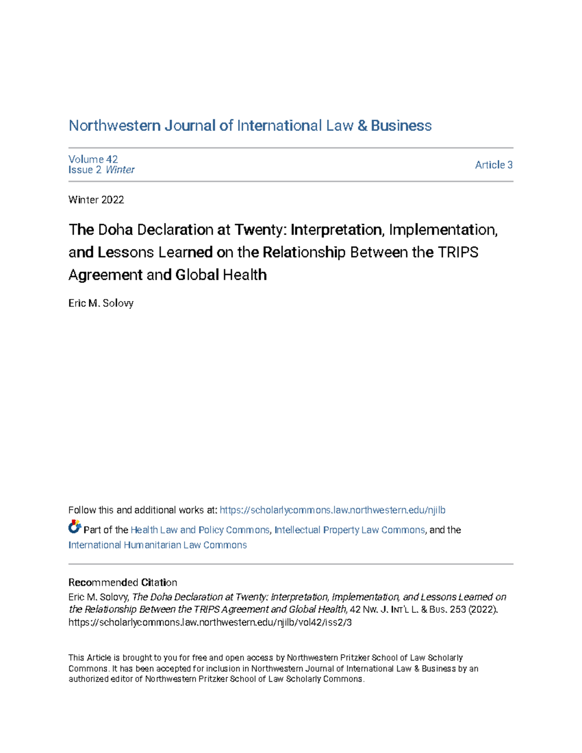 The Doha Declaration at Twenty Interpretation Implementation a ...