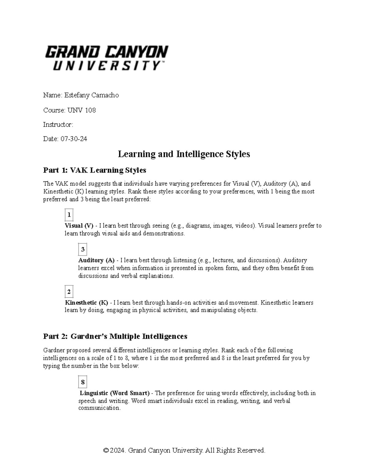 Navigating the Learning Environment Template - Name: Estefany Camacho ...