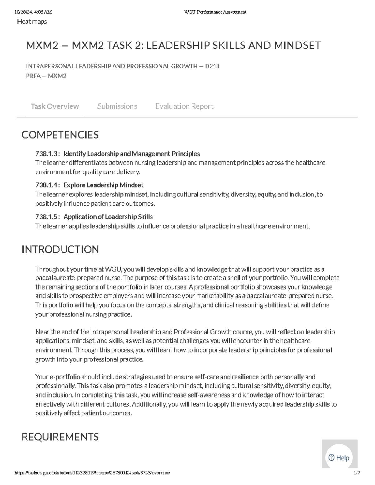 D218 Task 2 Rubric - Heat maps MXM 2 — MXM 2 TASK 2 : LEADERSHIP SKILLS ...