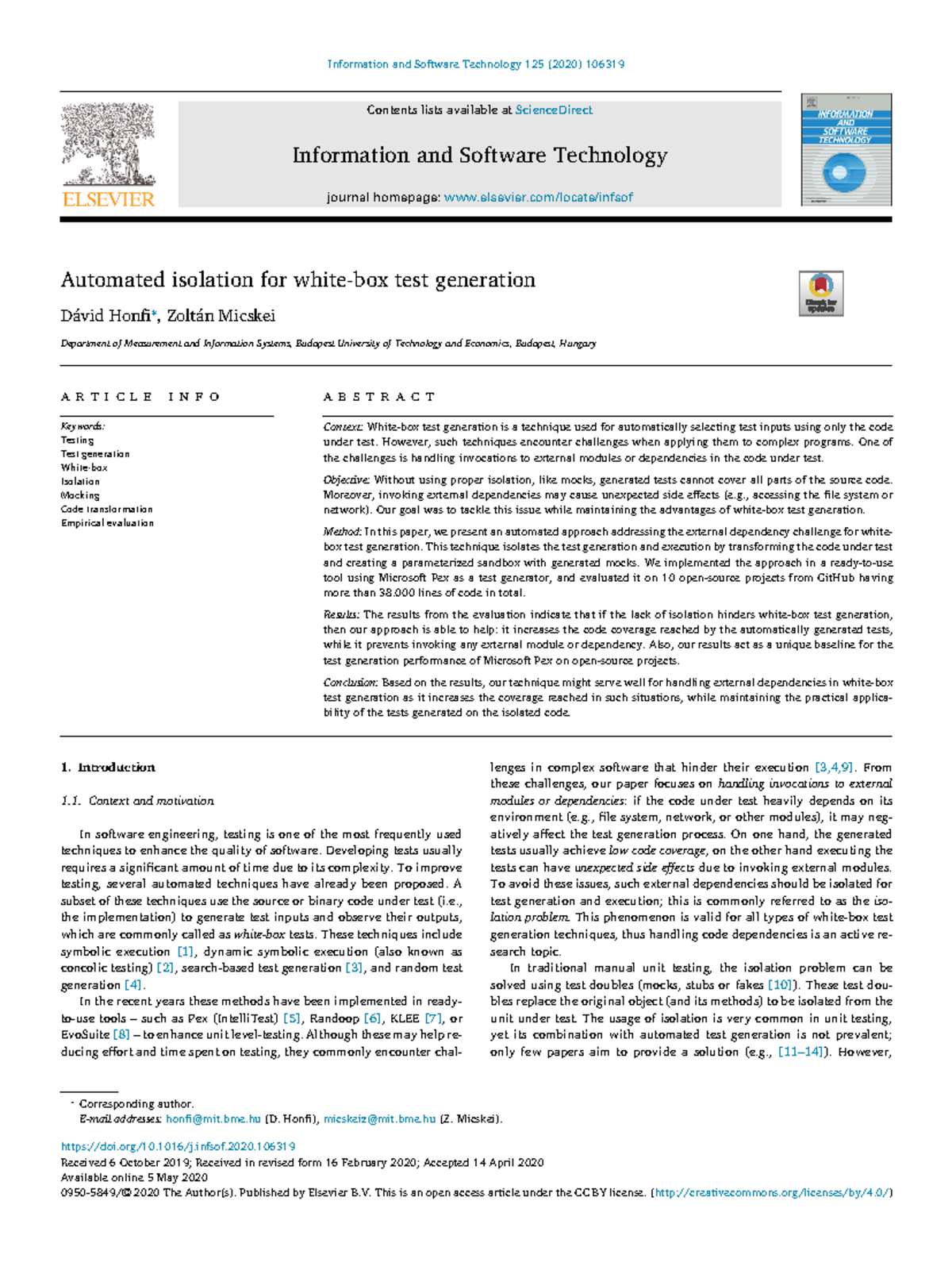 Automated-isolation-for-white-box-test-ge 2020 Information-and-Software ...