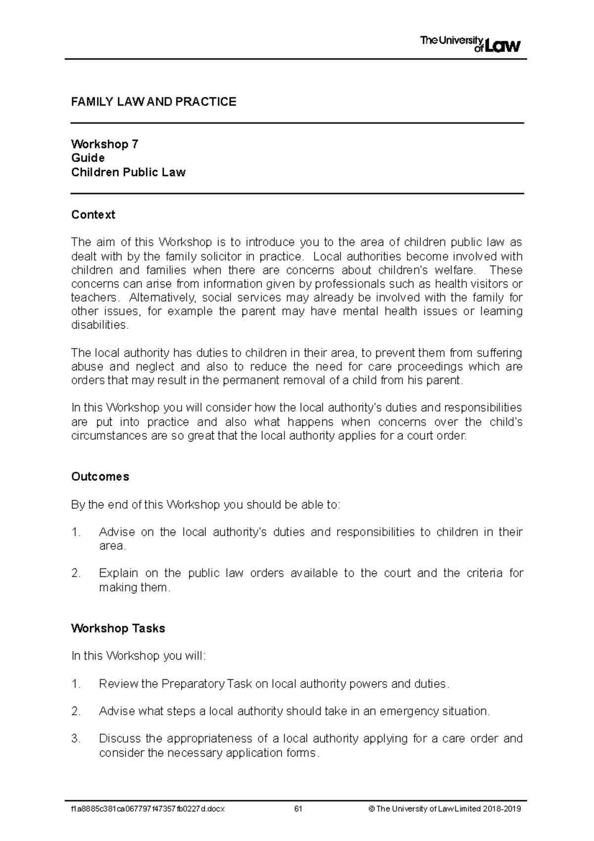 1920 fam ws07 ce01 guide - FAMILY LAW AND PRACTICE Workshop 7 Guide ...