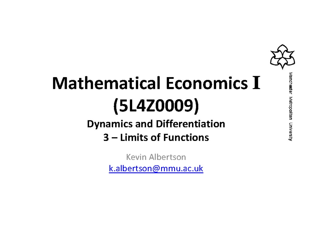Dynamics and Differentiation 3 - Limits of Functions - - Studocu