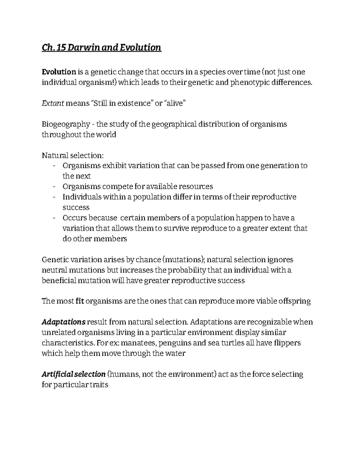 Ap Bio Unit 7 Notes Ch 15 Darwin And Evolution Evolution Is A