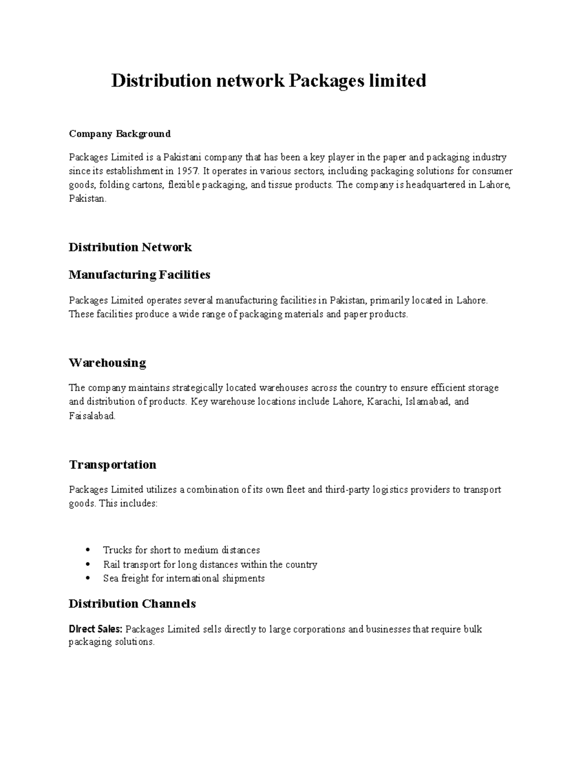 Distribution network Packages limited - It operates in various sectors ...