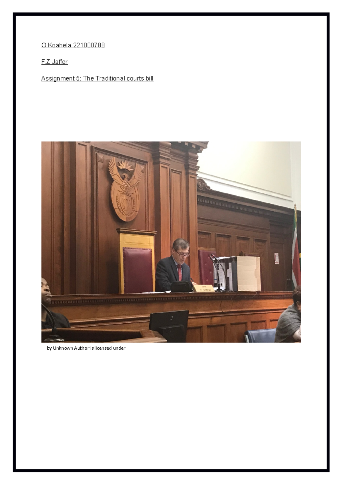 Assignment courts - O Koahela 221000788 F Jaffer Assignment 5: The ...