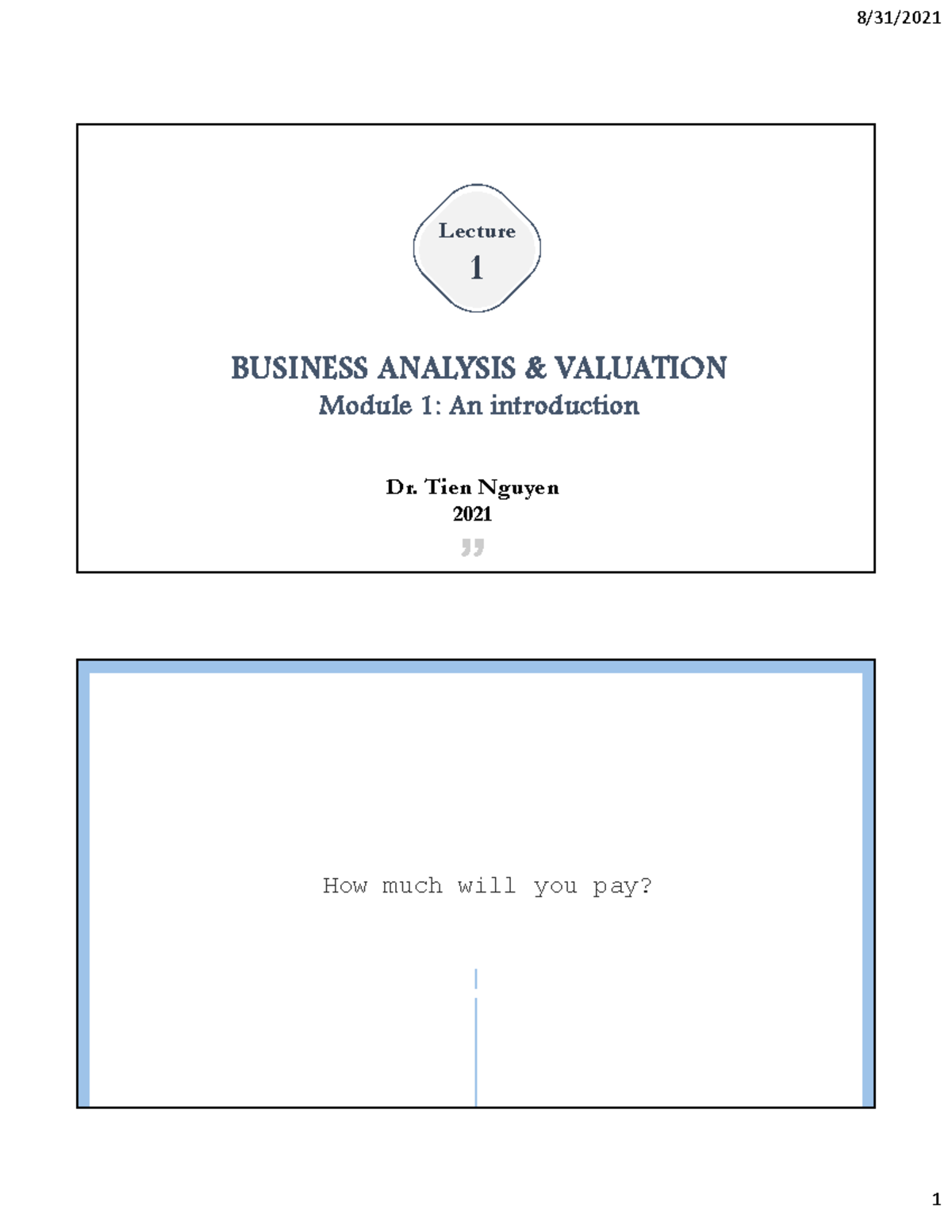 Iubav Lecture 1 Module 1 An Introduction Ot Valuation - BUSINESS ...