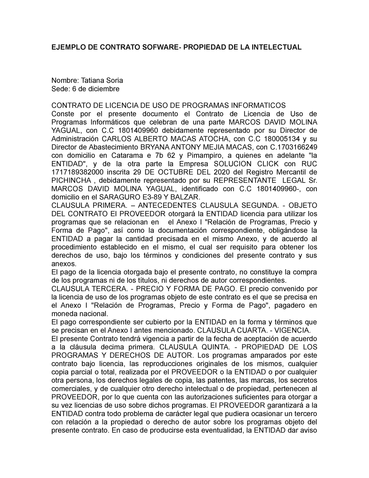 Contrato Sofware Propiedad De La Intelectual Ejemplo De Contrato Sofware Propiedad De La 8225