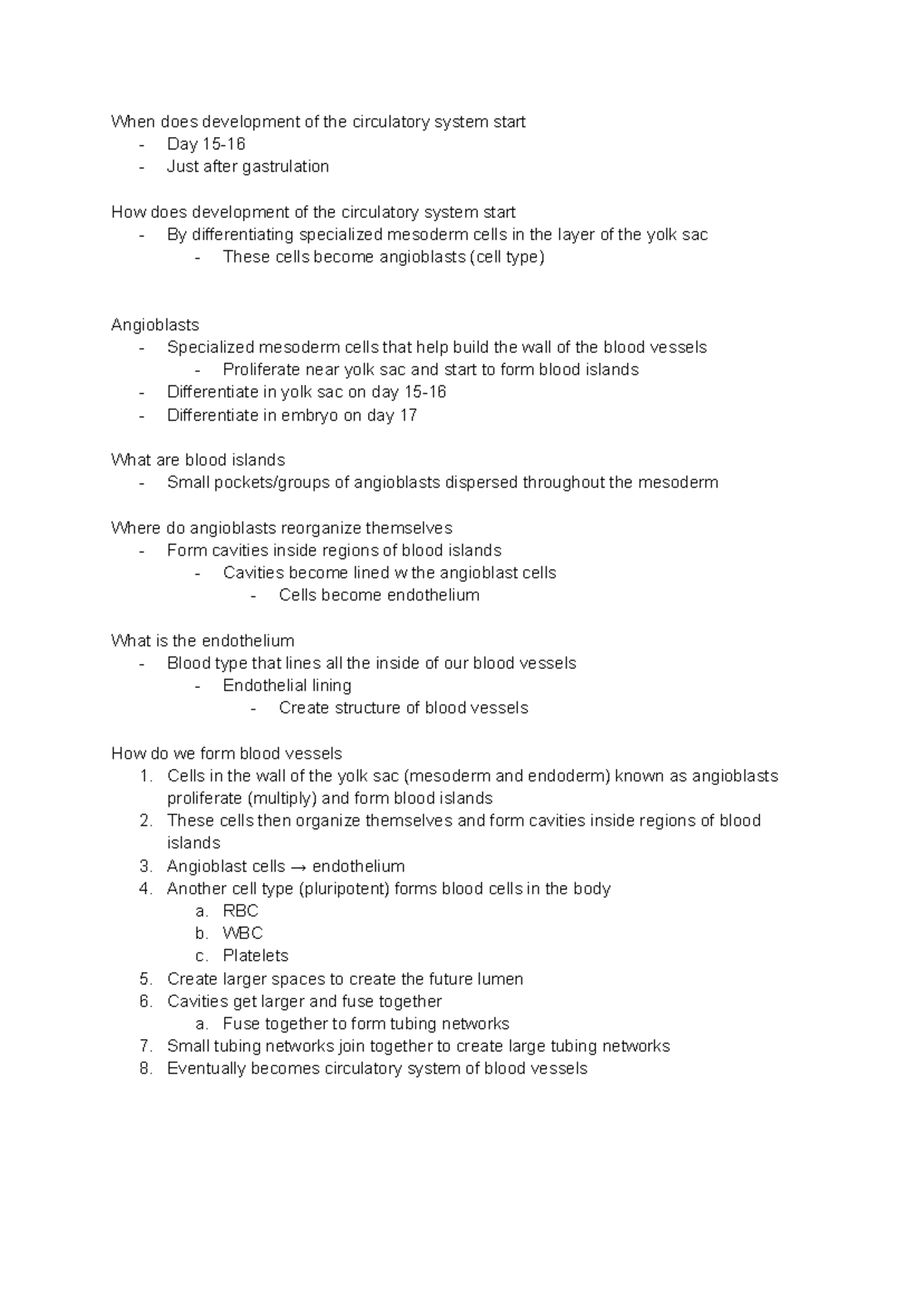 Kin 2Y03 Lec 6 Notes When does development of the circulatory