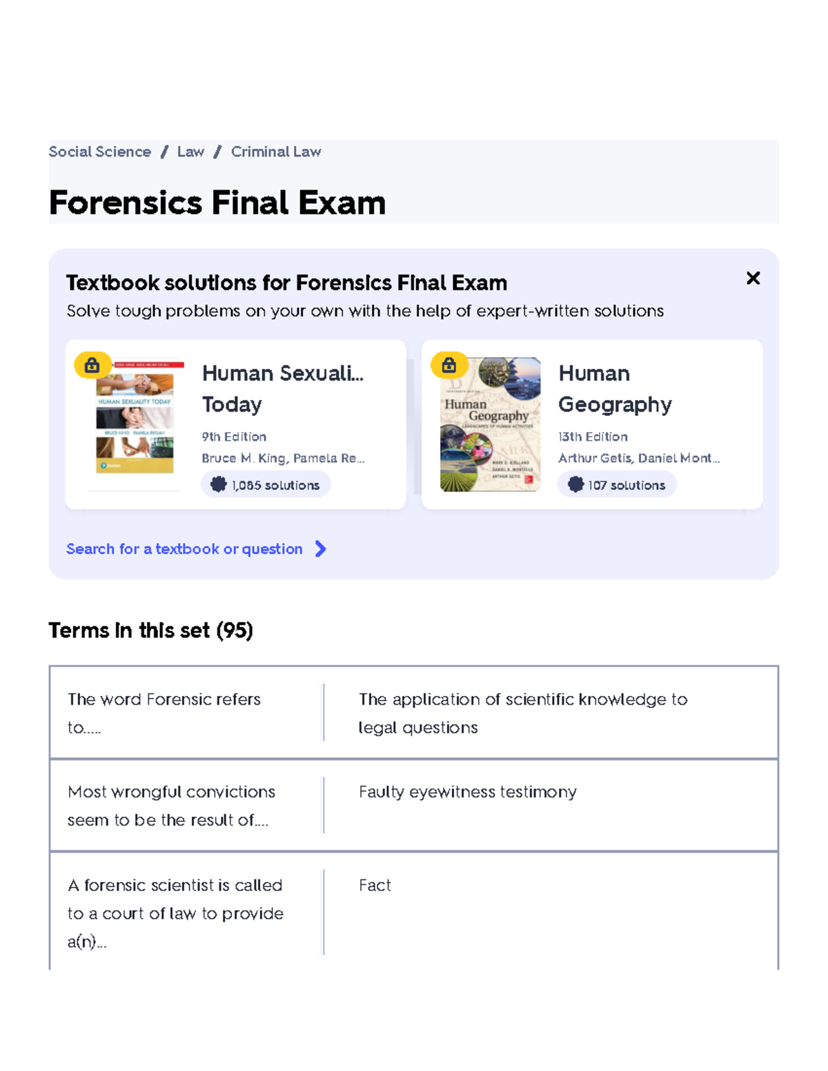Forensics Final part 1 Forensics Final Exam Social Science Law
