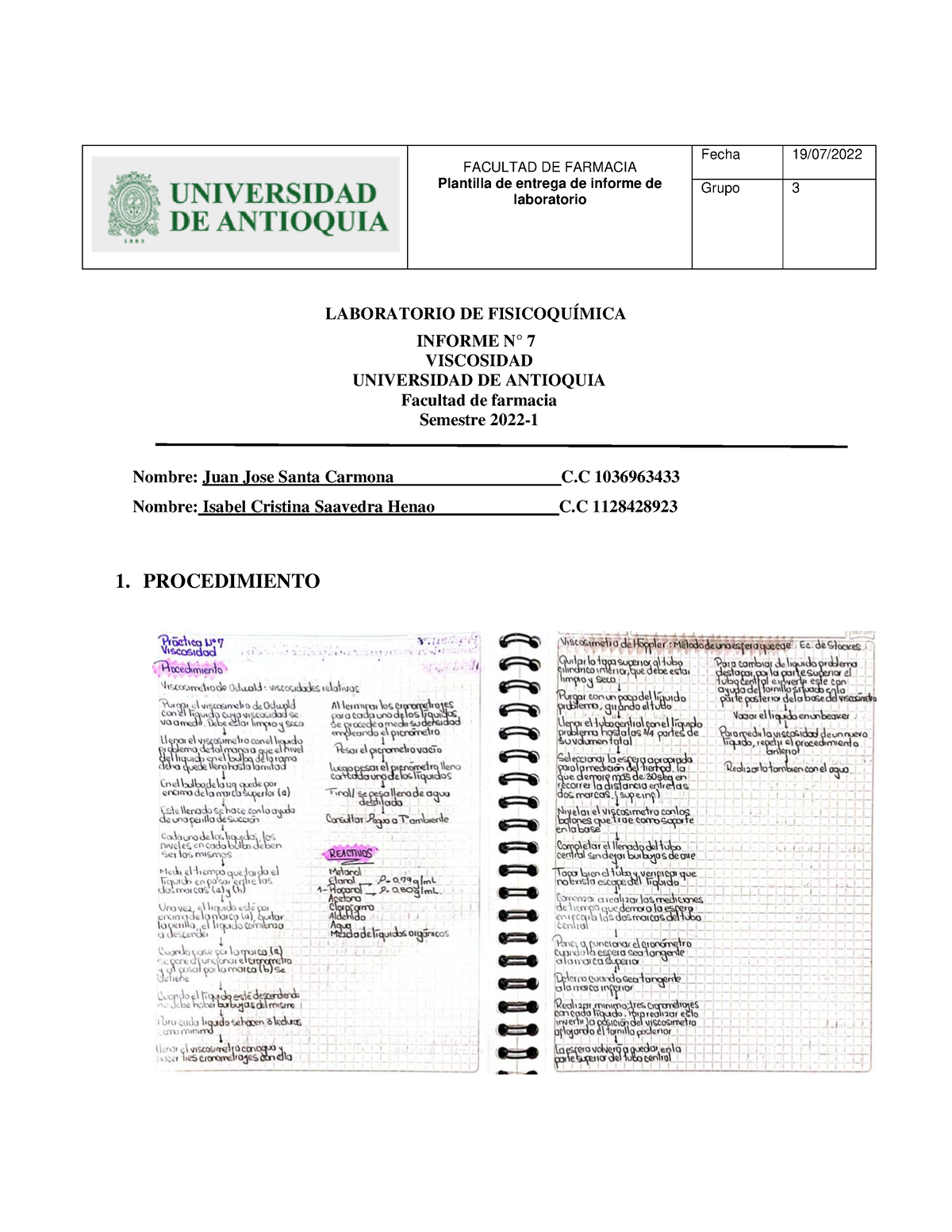 Informe Lab Fisicoquimica - Viscosidad - FACULTAD DE FARMACIA Plantilla ...