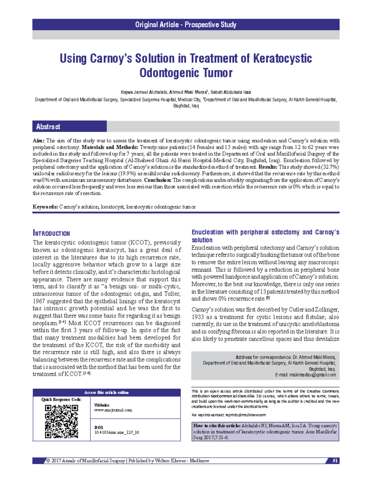 Paper 1.4 Using Carnoy’s Solution in Treatment of Keratocystic - © 2017 ...