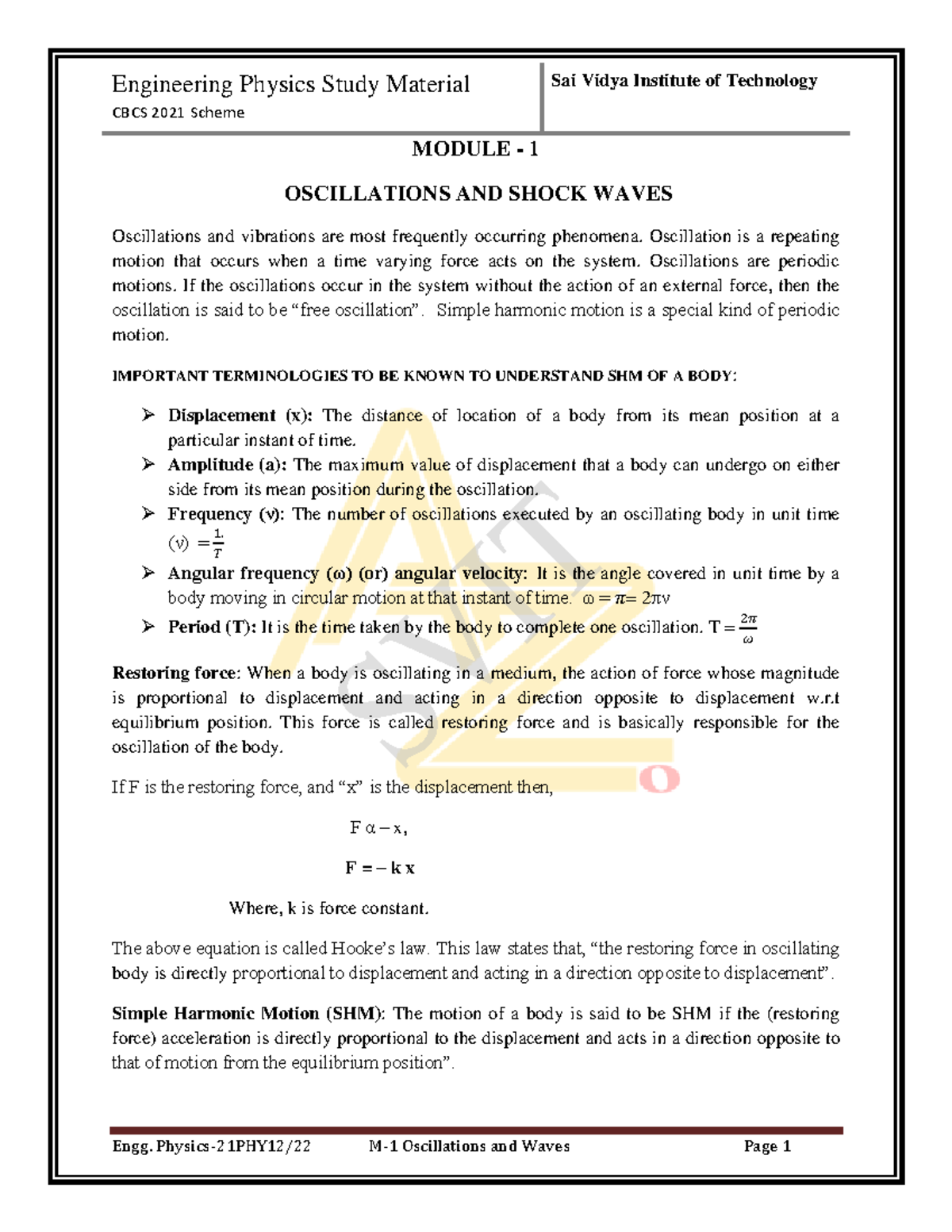 21PHY Mod1@Az Documents - CBCS 2021 Scheme MODULE - 1 OSCILLATIONS AND ...