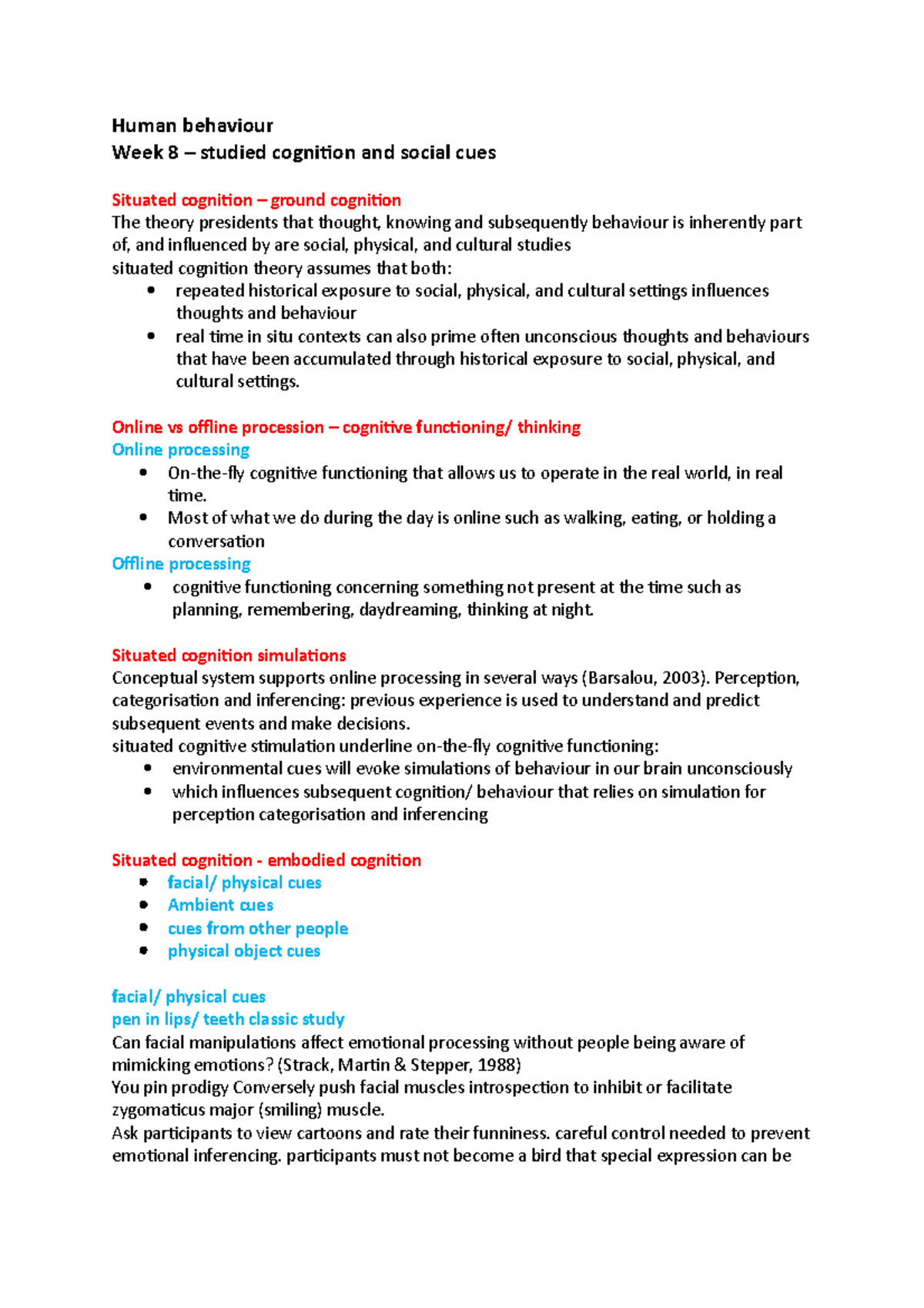 Human behaviour w8 - Lecture notes 8 - Human behaviour Week 8 – studied ...