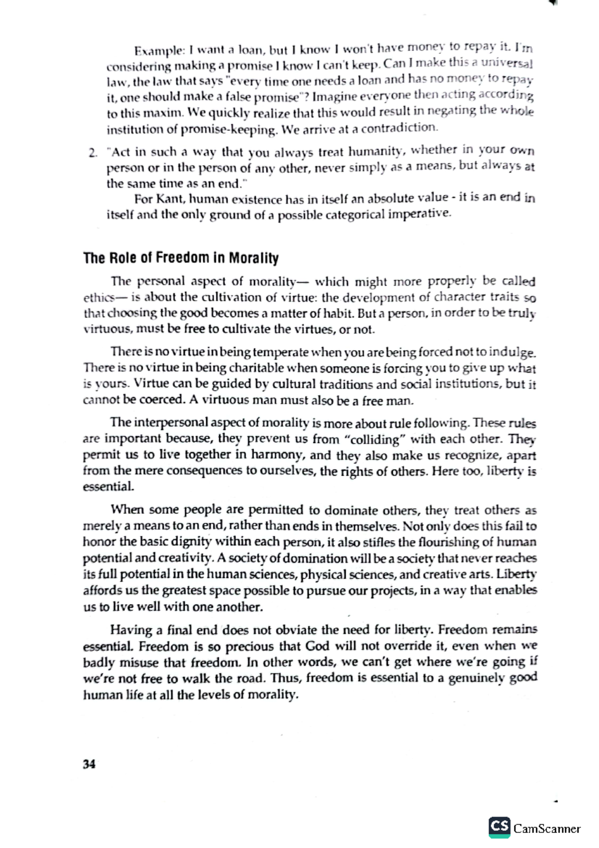 8. Role of Freedom in Morality - Example: I want a loan, but I know I ...
