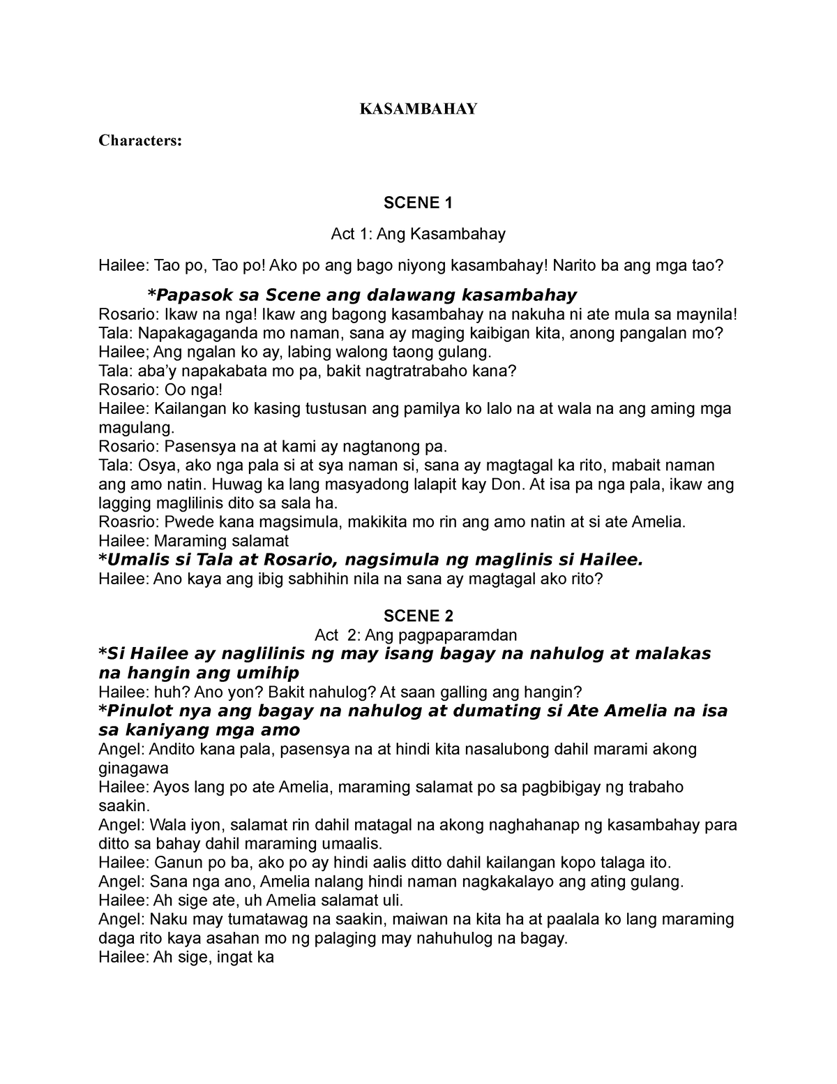 KASAMBAHAY_SaKanto - KASAMBAHAY Characters: SCENE 1 Act 1: Ang ...