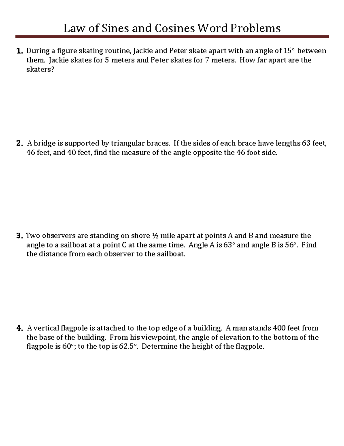 homework 9 law of sines & law of cosines applications