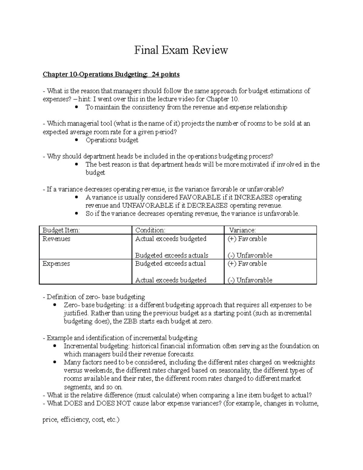 Final Exam Review HFT 3431 UCF Studocu