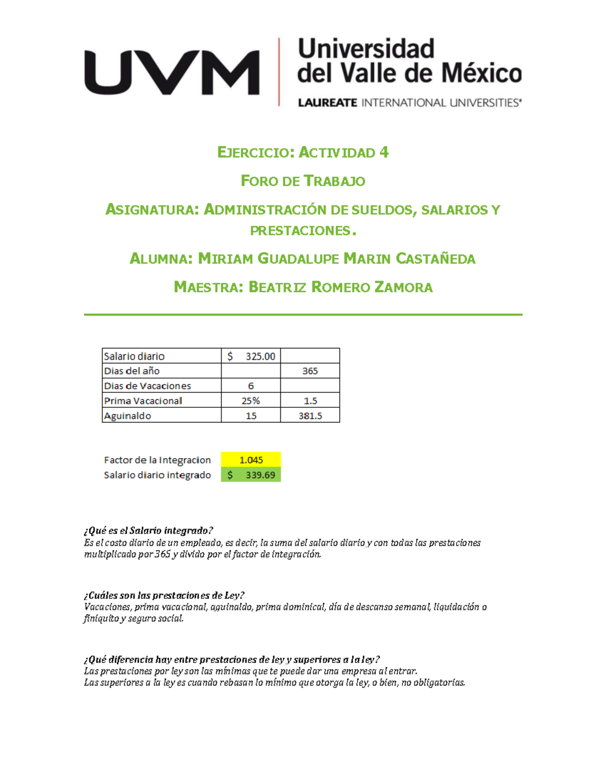 A4 MGMC - ADMIN DE SUELDOS SALA Y PRESTACION - EJERCICIO: ACTIVIDAD 4 FORO  DE TRABAJO ASIGNATURA: - Studocu
