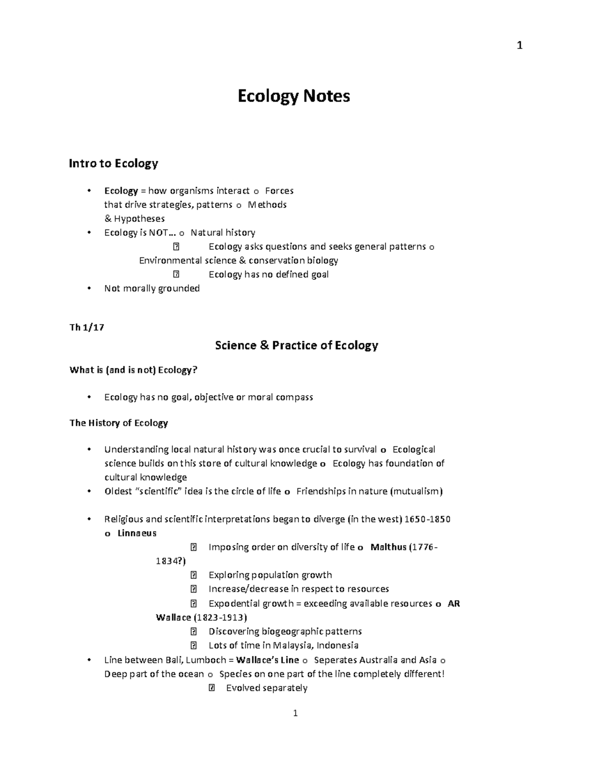 Ecology Notes 1 14 - Ecology Notes Intro To Ecology Ecology = How ...