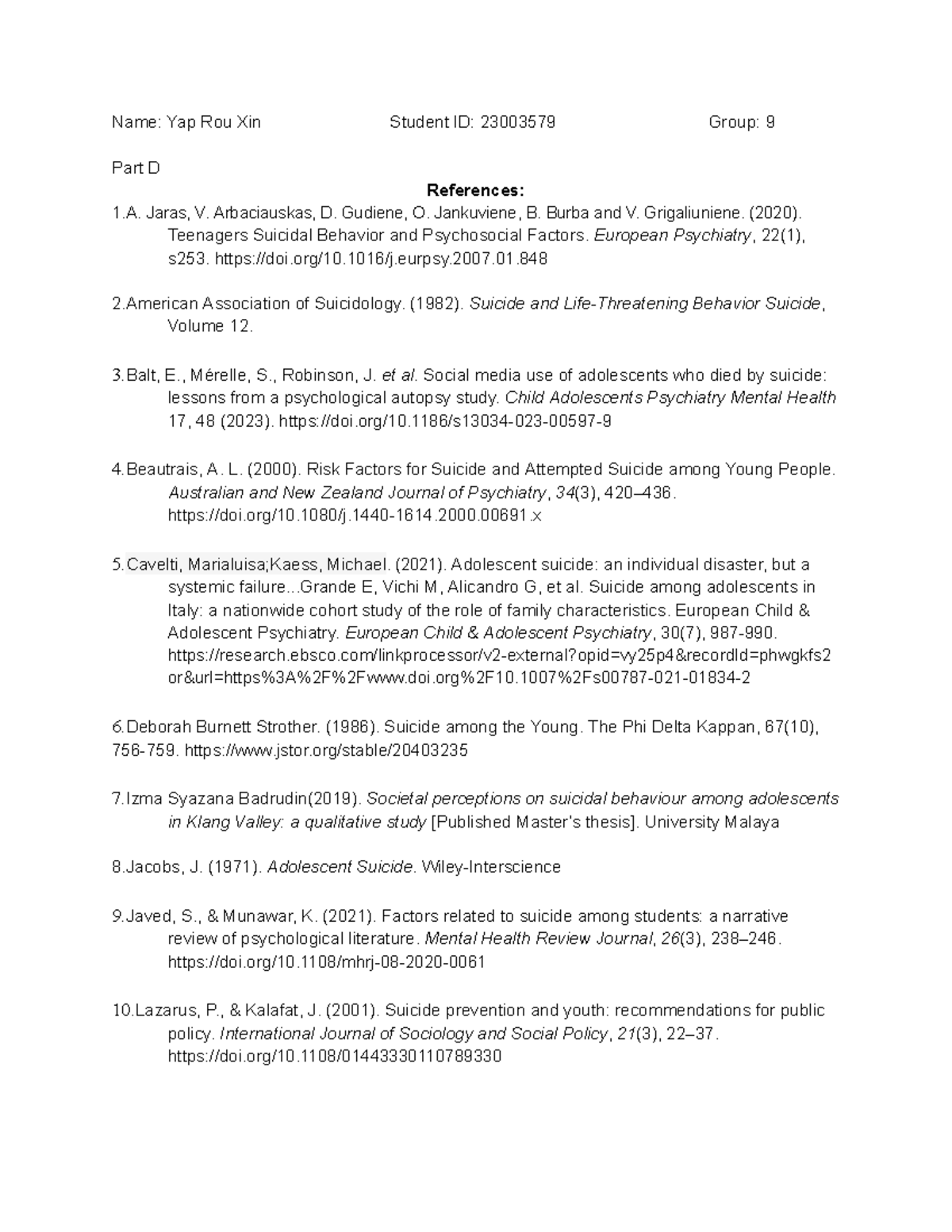 GIG1004 Part E - ddd - Name: Yap Rou Xin Student ID: 23003579 Group: 9 ...