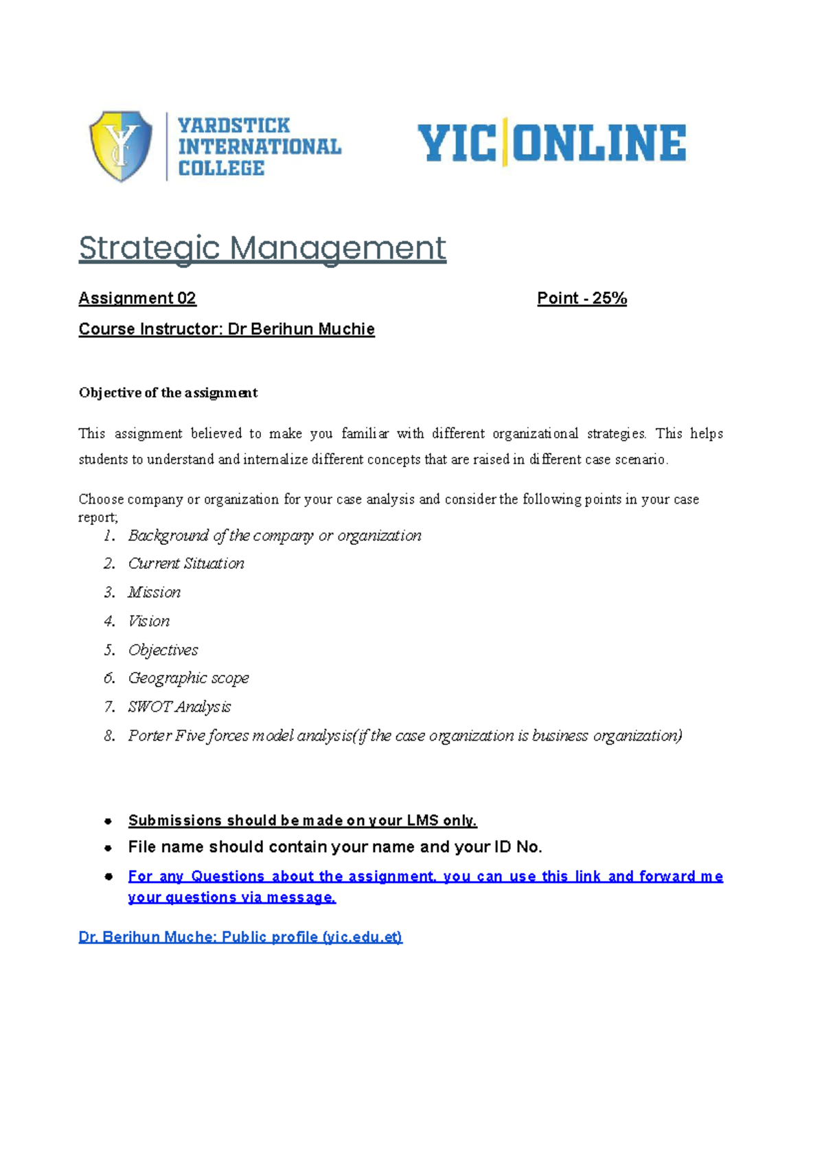 SM Assignment 02 - Project Analysis and Management - Strategic ...