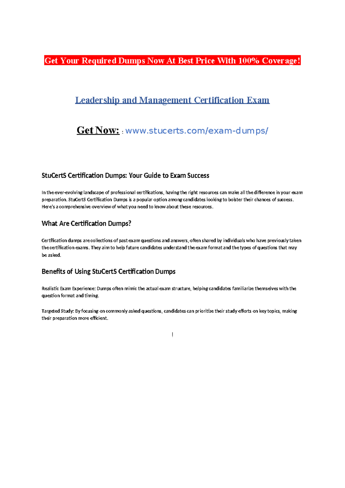 Leadership and Management Certification Exam Get Your Required Dumps