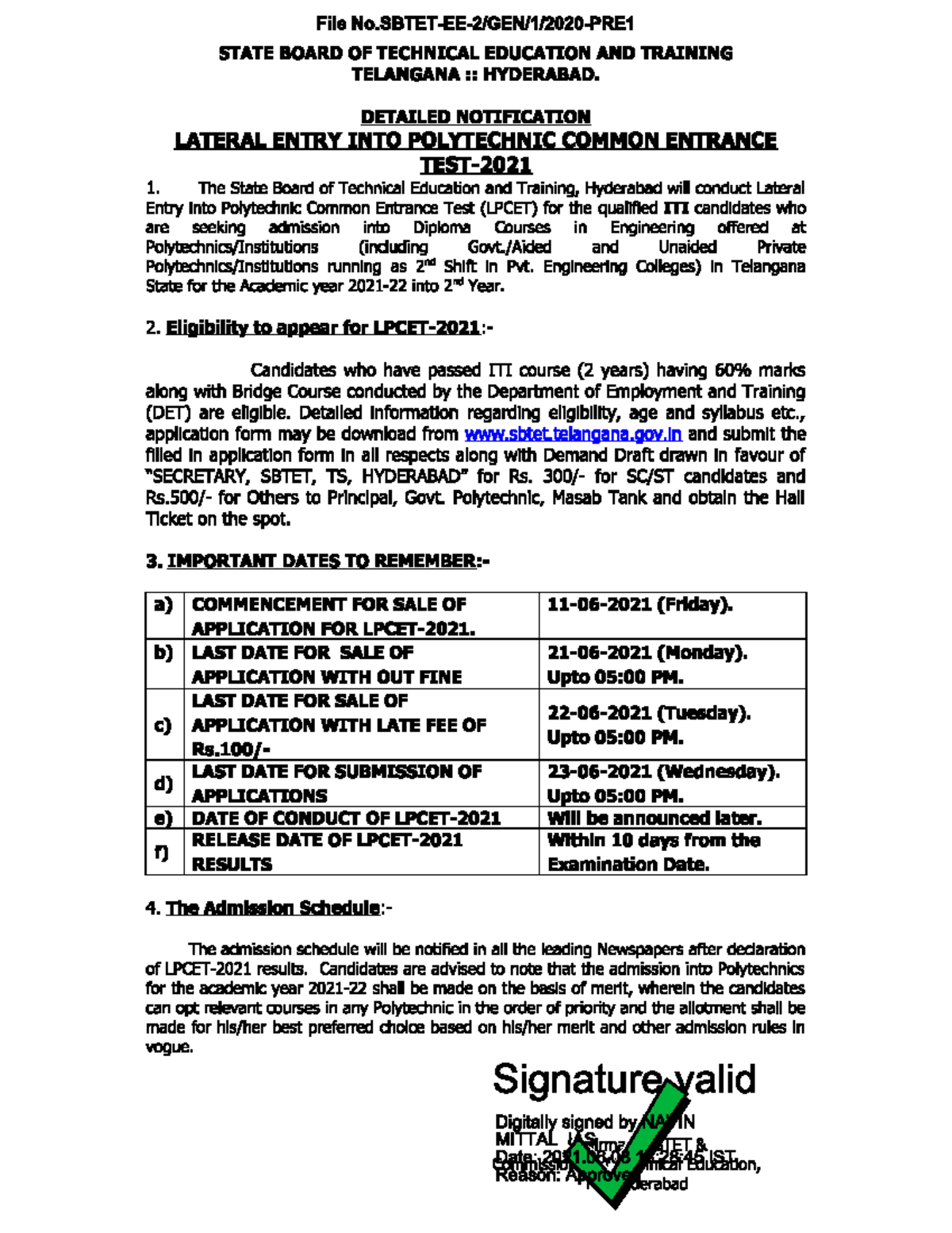Lpcet-2021 Natification and Booklet - CHAPTER -I LATERAL ENTRY INTO ...