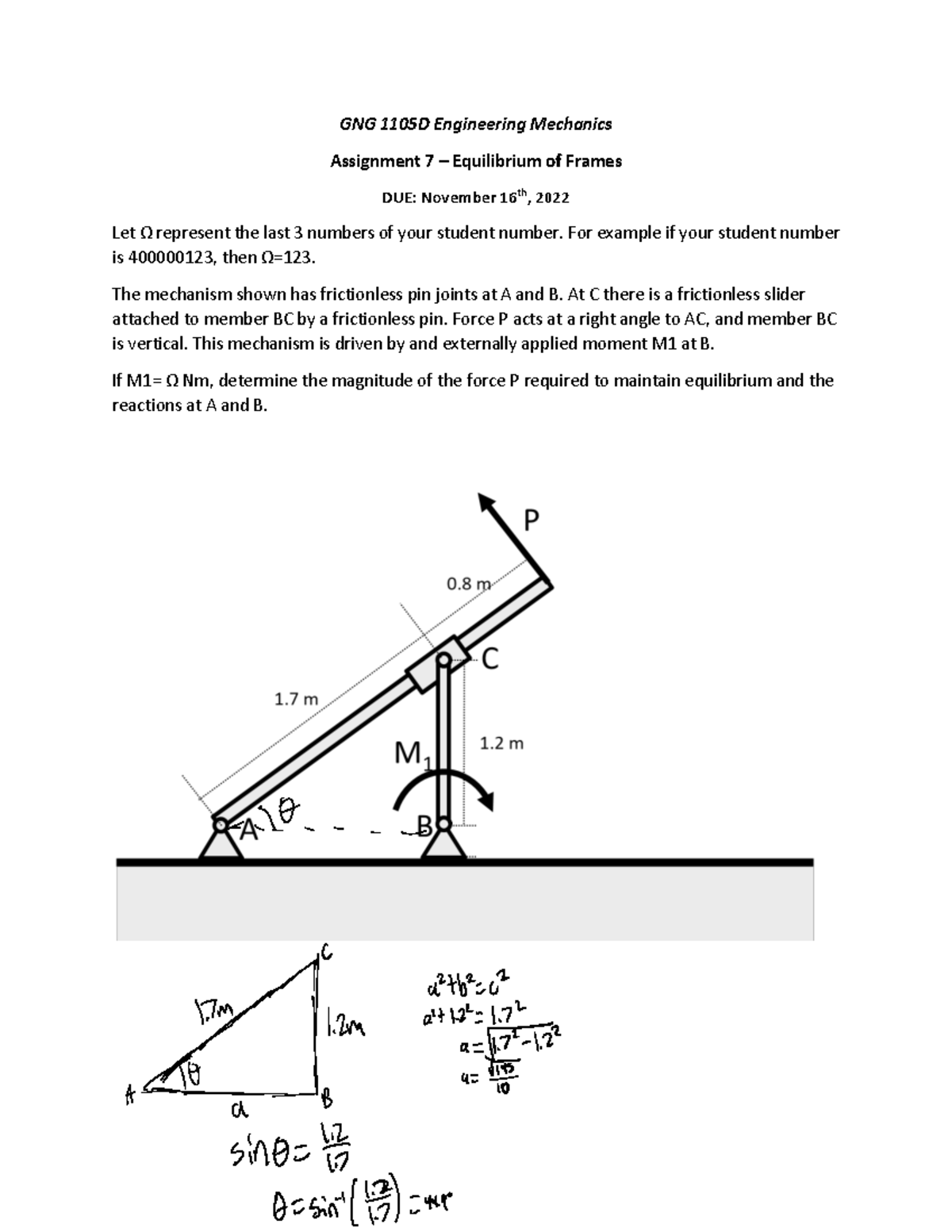 Assignment 7 - Equilibrium of Frames - GNG 1105D Engineering Mechanics ...