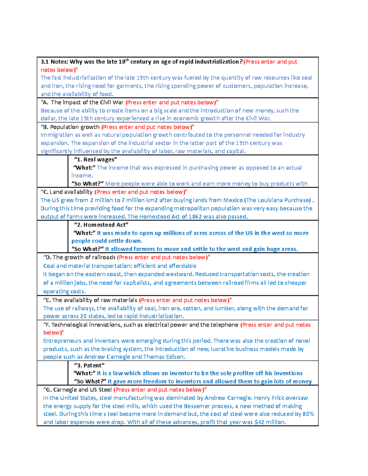 3.1 Section Notes Student Worksheet AICE US HISTORY - Studocu