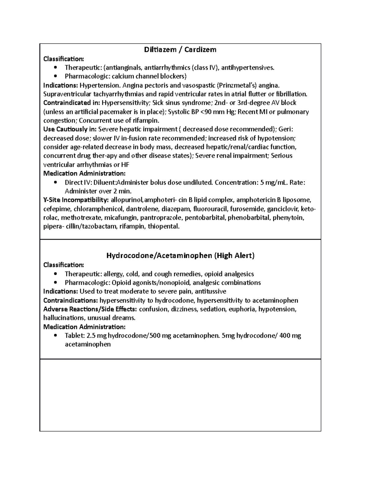 Cefazolin Diltiazem / Cardizem Classification Therapeutic (antianginals, antiarrhythmics