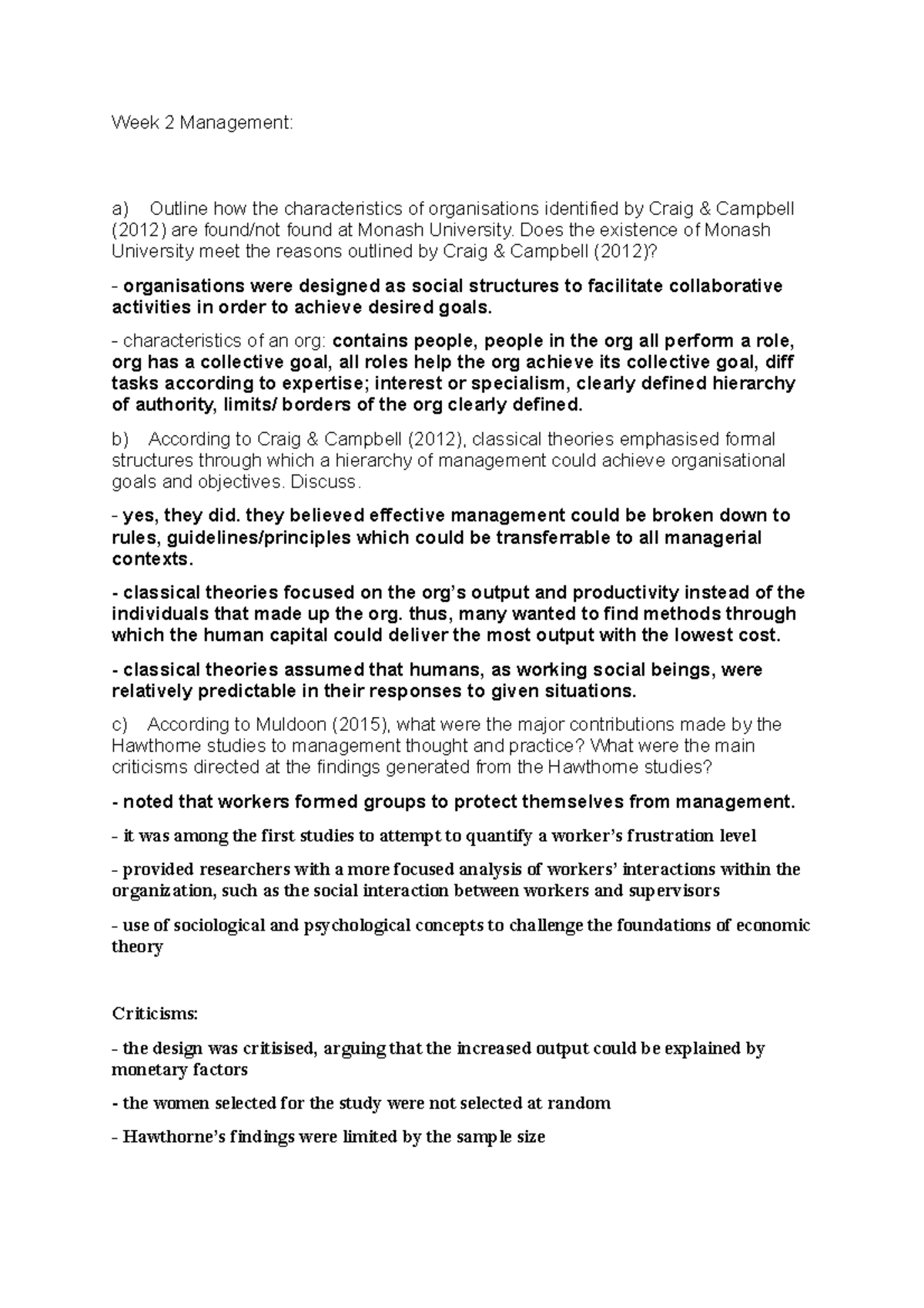 Week 2 Tutorial Management notes for MGF1010 - Week 2 Management: a ...