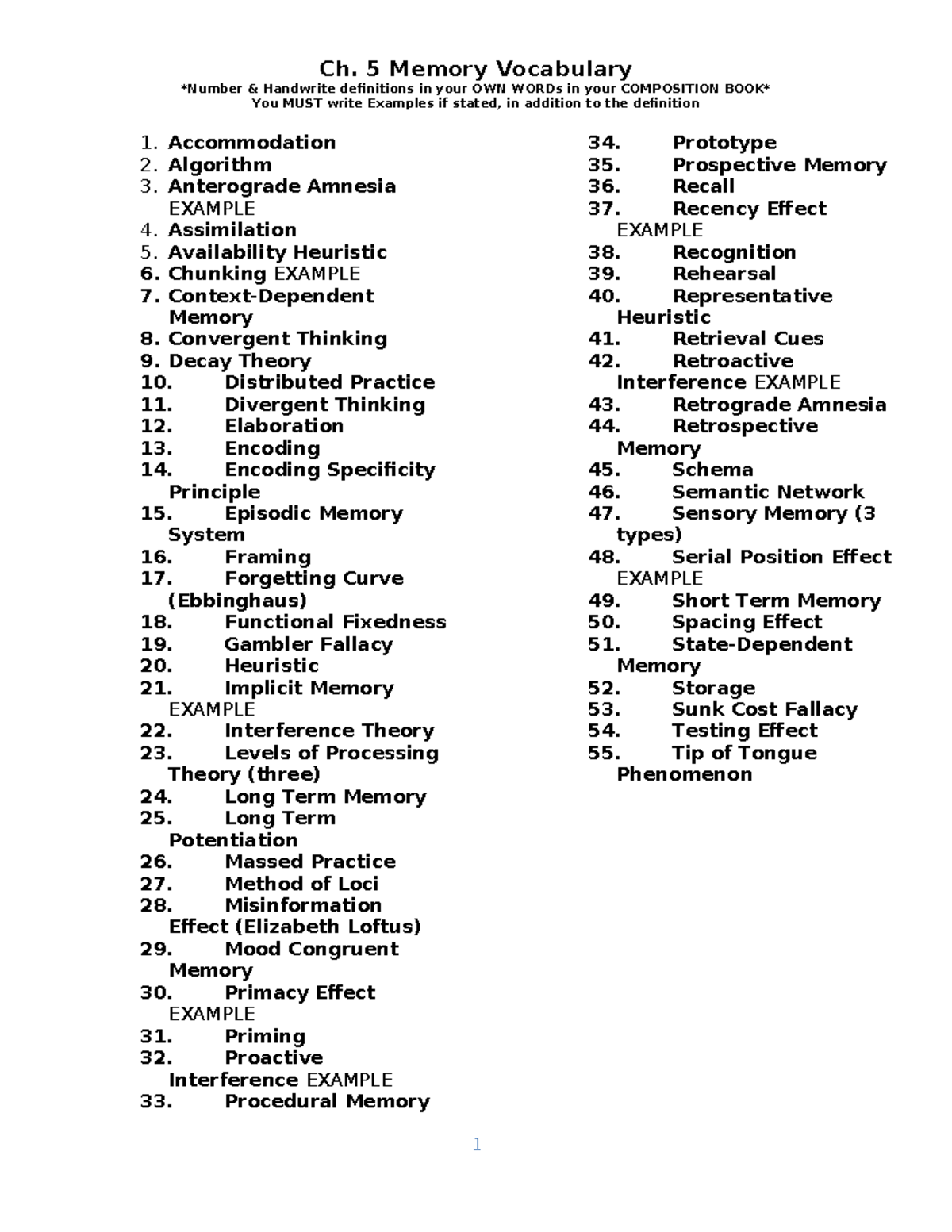 Chapter+5+Memory+Vocab+List+Examples - Ch. 5 Memory Vocabulary Number ...