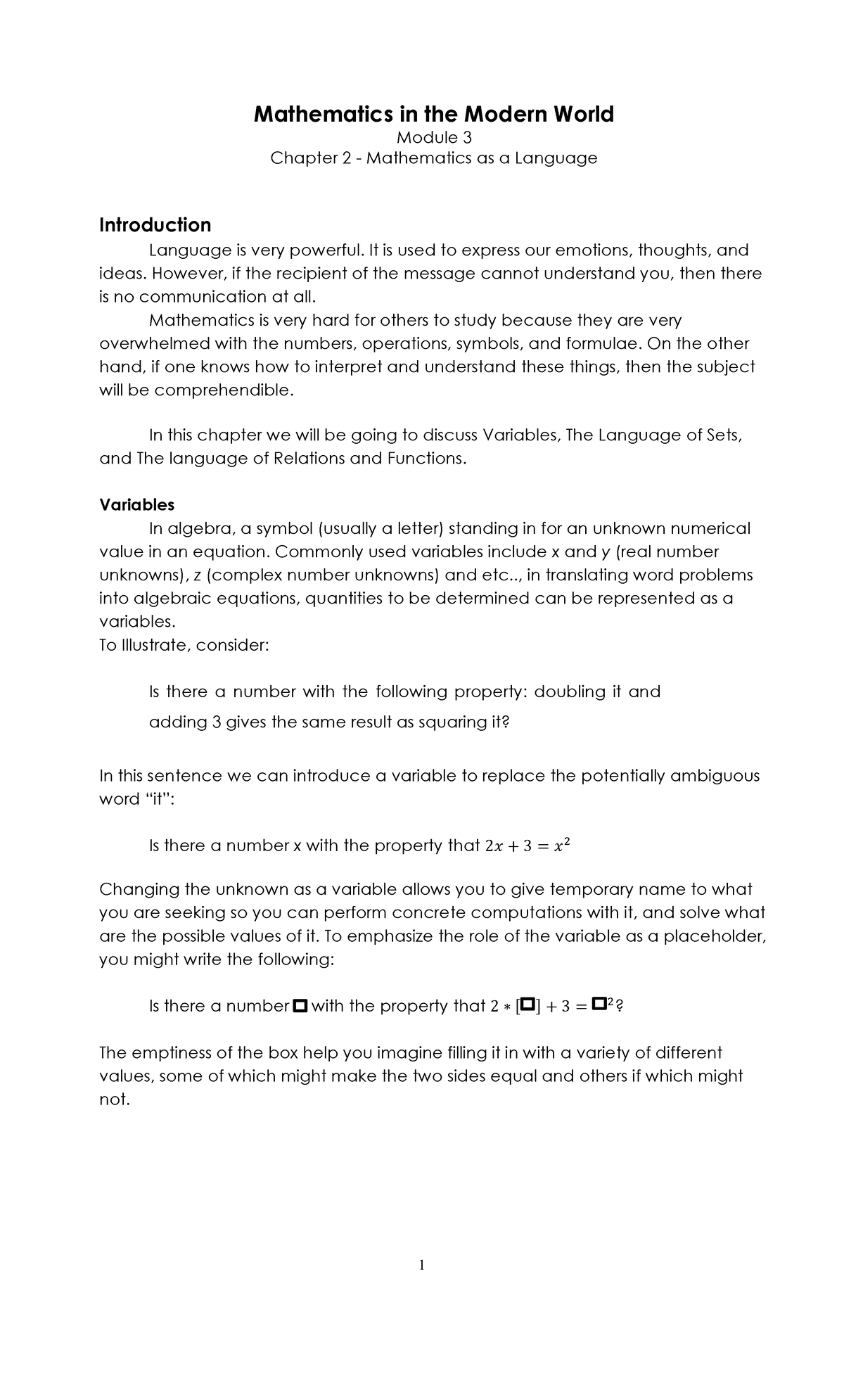 Lesson 3 Variables Mathematics in the Modern World Module 3 Chapter 2 Mathematics as a