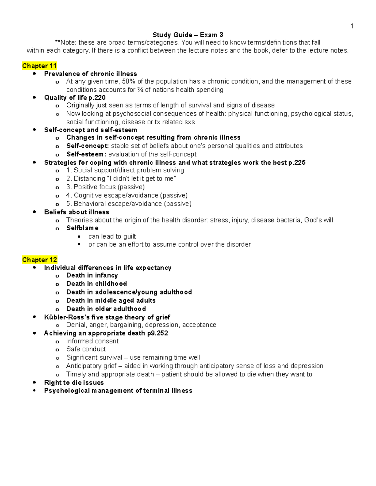 Study Guide Exam 3 - Study Guide – Exam 3 **Note: These Are Broad Terms ...