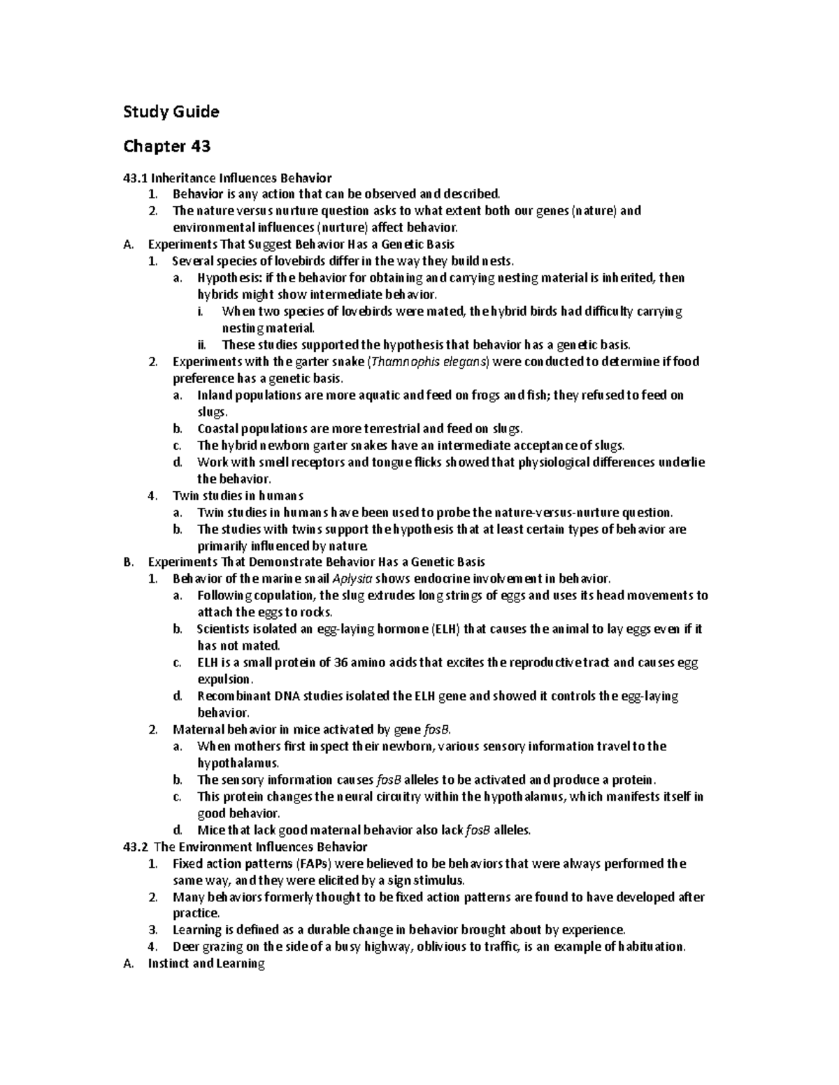 Study Guide Chapter 43 - lecture - Study Guide Chapter 43 43 ...