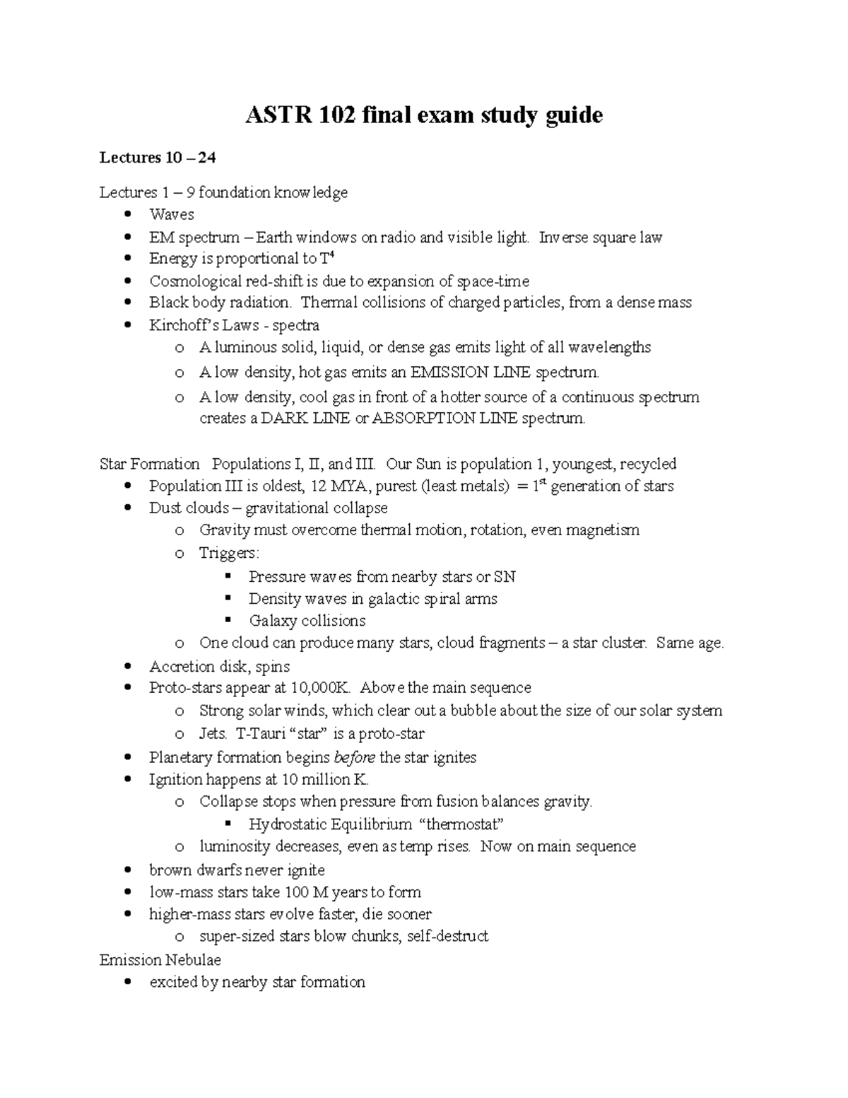 ASTR 102 Final Exam Study Guide ASTR 102 Final Exam Study Guide 