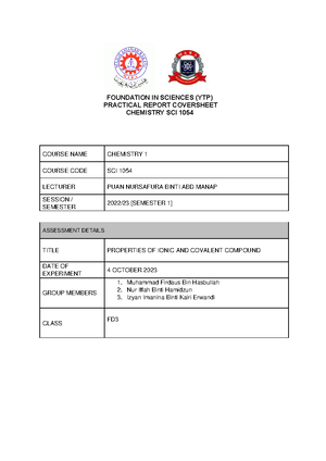 Chemist LAB Report 3 - Determination of the formula unit of a compound ...